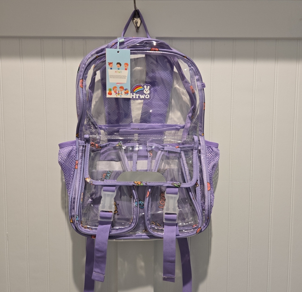 HTWO Clear Backpack Kids Purple PVC School Book Bag New with Tags Adjustable